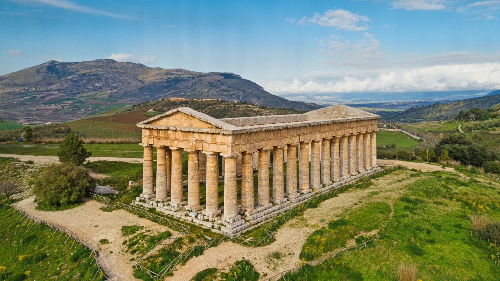 Il tempio dorico di Segesta tra le colline verdi dell'entroterra trapanese